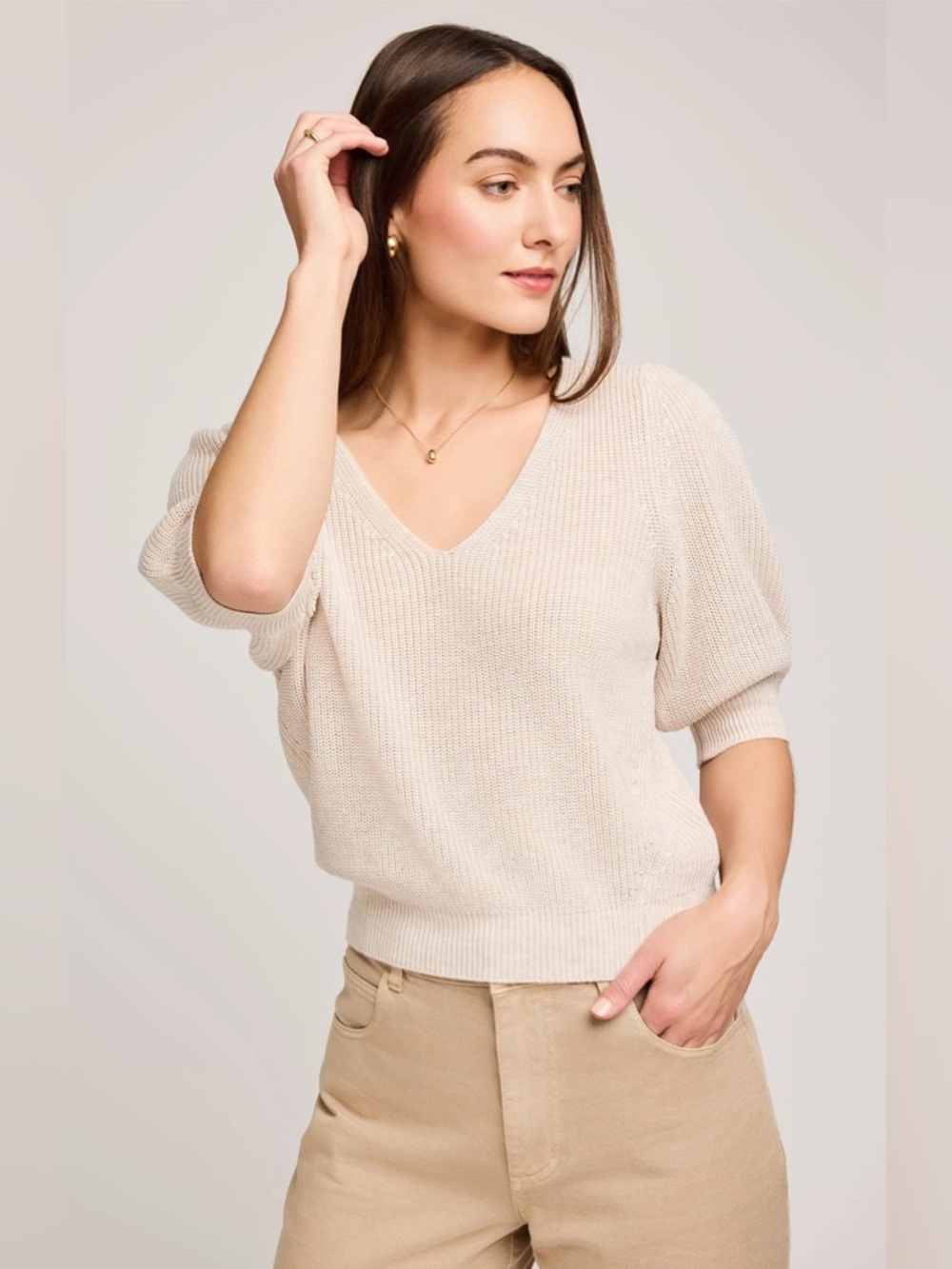 NWT Gentle Fawn x Short Story Phoebe Pullover Short Sleeve Sweater - Tan Beige